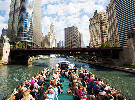 Group of tourists on a river cruise