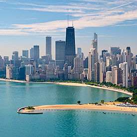 Chicago's lakefront, Oak Street beach, and the Hancock tower