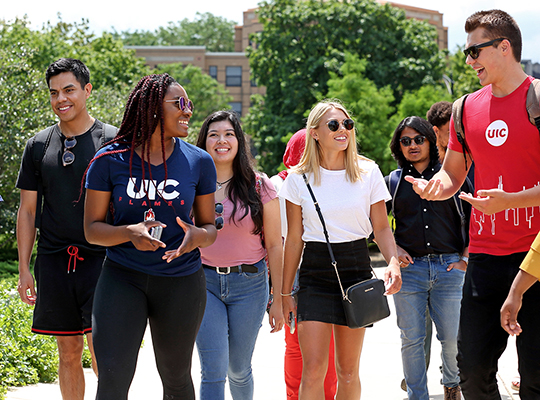 Group of student walking on campus