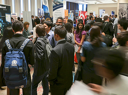 Dense group of students at a career fair